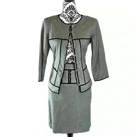 Helios & Luna Vintage Professional Structured Black & Gray 2 Piece Skirt Set - Picture 4 of 12